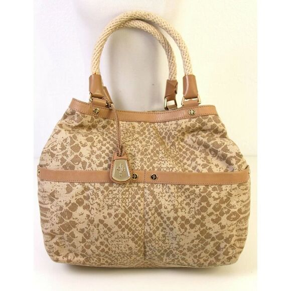 ROOMY Cole Haan MULTI BEIGE PRINT CANVAS LEATHER HOBO TOTE SHOULDER BAG HANDBAG - Picture 7 of 12